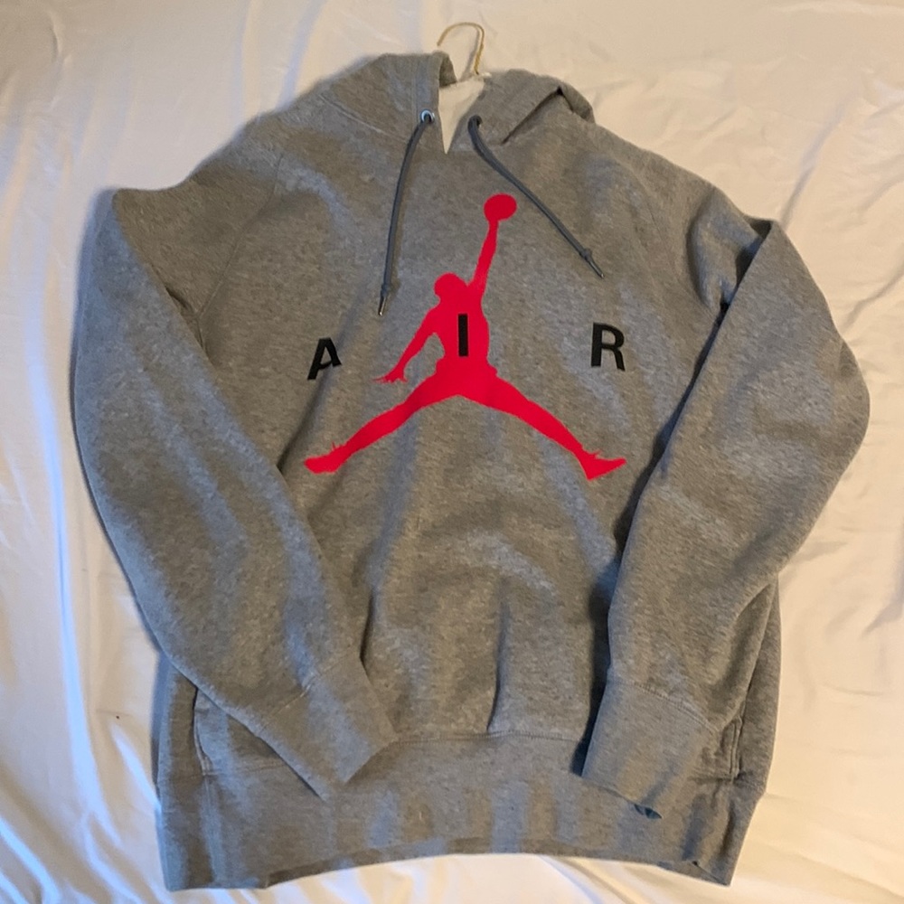 Jordan Gray Hoodie with Red Logo
